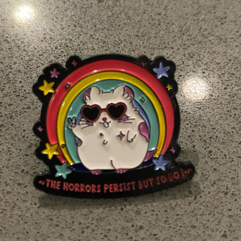 Cute Hamster Enamel Pin with Rainbow Design
